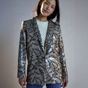 NWT Anthropologie Maeve Sequined Jordyn Jacket Blazer , Black & Silver, Size M